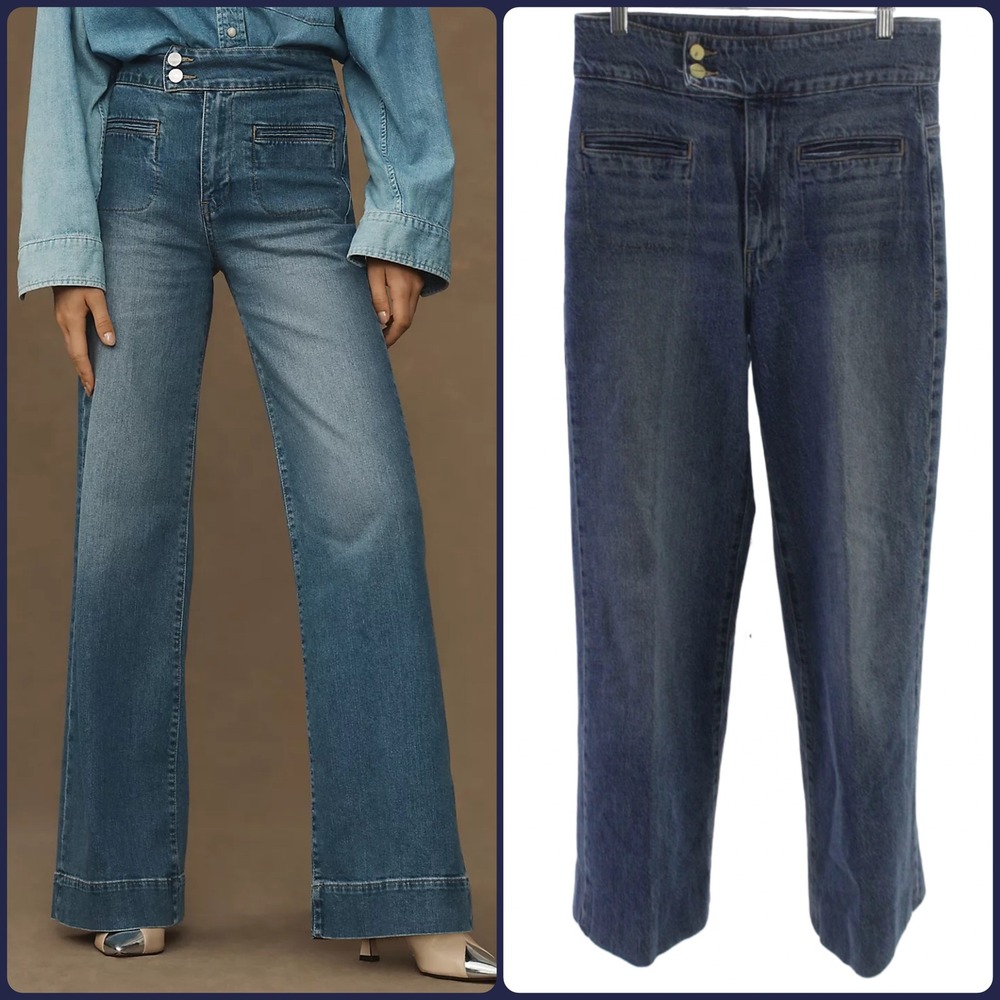 FRAME Le‎ Hardy High Rise Wide Leg Jeans Front Pocket Ocean Side Blue 27